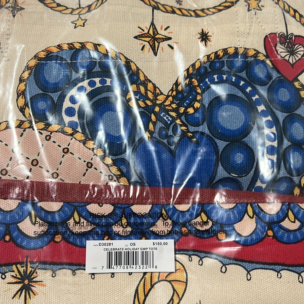 NWT Brighton Holiday Tote Bag, Canvas, Christmas 2023, In Package - Picture 6 of 9